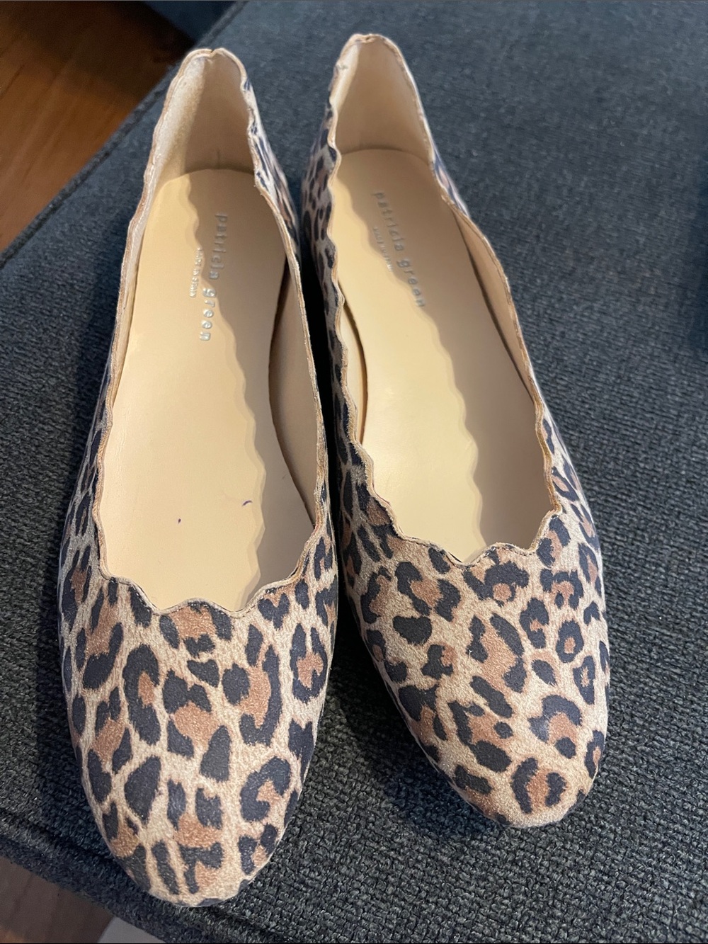 Patricia Green Leopard Suede Scalloped Flats in Tan and Black